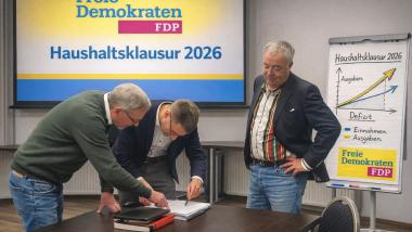 Arbeitsszene bei der Haushaltsklausur 2026 der Freien Demokraten.